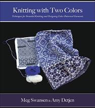 Knitting with Two Colors, Blue and White project with pattern and two yarn balls