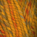 A yellow and orange skein of Plymouth Encore Mega Colorspun yarn
