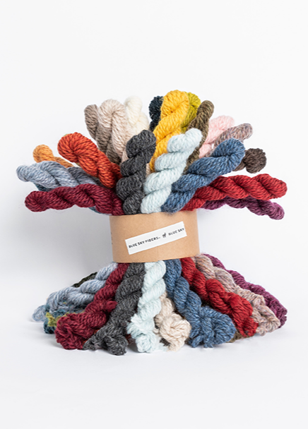Blue Sky Fibers Woolstok yarn Bundle Kit color  red, naturals, yellows, blues